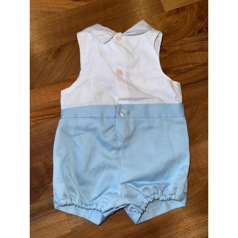 Mayfair‎ Baby Boy Blue Bunny Romper  Bow Tie Outfit Set Newborn Easter vintage